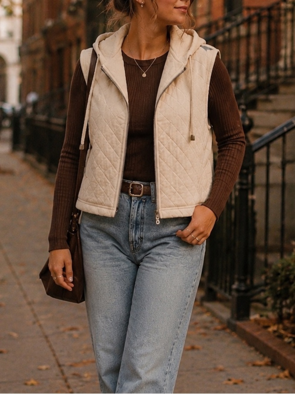 Vintage 90s Y2K Penmans Quilted Hooded Vest Cream Size M